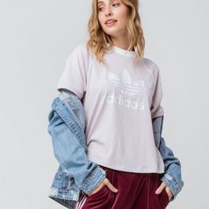 5/$25 Adidas Lavender Trefoil Womens Tee